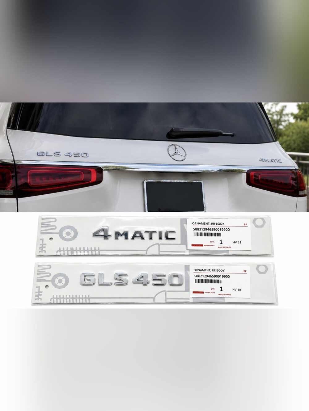 OEM GLS450 4MATIC Rear Body Emblem Badge Set Chrome Replacement New
